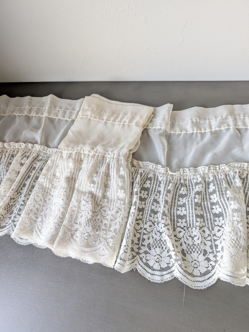 Vintage Lace Valance & Swag Set Curtain Beige Lace Airy Sheer Boho Style
